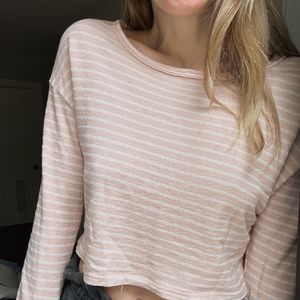 Boxy Cropped Pink Striped Top (XS/S)